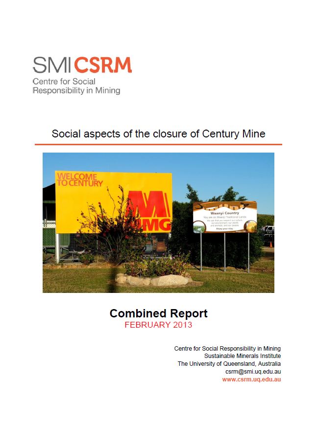 Social aspects of the closure of Century Mine: Combined Report
